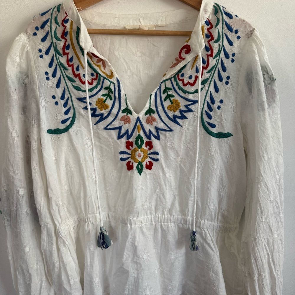 Anthropologie Forever That Girl Embroidered Peplum Peasant Blouse Top Medium - Picture 8 of 15